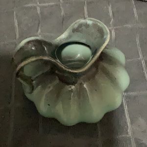 Royal Gouda Holland Pitcher / Sea Green & Black / 4.5” high x 5.5” wide /